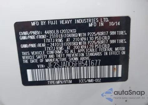 2015 Subaru Forester 2.5I Premium from USA, damaged, VIN JF2SJADC6FH541677